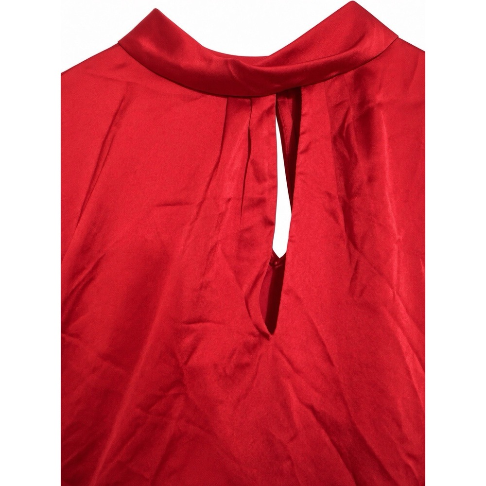 1.  STATE Red Long Sleeve Blouse XXL Keyhole Mock Neck Satin Polyester - Picture 6 of 9